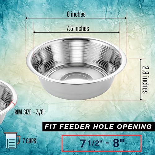 Pet Feeder Stainless Steel Dog Bowls Replacement 2-Pack Food Bowl, 8" Diameter, 2.8" Height Water Metal Bowls 7 Cups for Raised Feeder with Opening 7.5"- 8" - color: Double Pack, size: 7 cup (Standard)