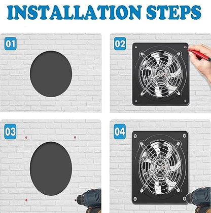 8 Inch Exhaust Fan Metal Ventilation Fan With Switch Window And Wall Mounted Extractor Warehouse Fan With Check Valve For Kitchen, Attic, Garage(Black) - style: 8 inch with switch (Black)
