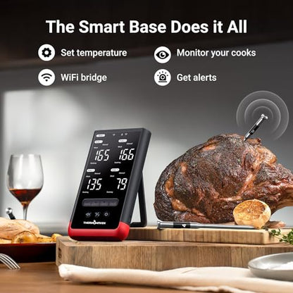 ThermoMaven Smart Bluetooth Wireless Meat Thermometer: Standalone Base, WiFi Unlimited Range, 6 Sensors with NIST Certified Accuracy, 4 Probes for Kitchen, BBQ, Grill, Oven, Smoker, Rotisserie - color: Red-4 Probes