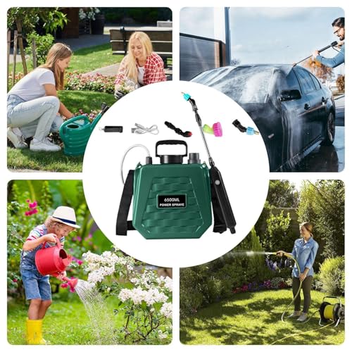 Electric Sprayer - Portable Mister Rechargeable - Battery Garden Sprayer with Adjustable Shoulder Strap - for Farm Lawn Yard Backyard Agriculture Plant Outdoor Home - color: 6.5L Army Green