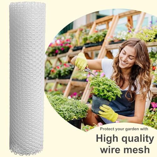 Plastic Wire Mesh Fence 16in x 20Ft Plastic Chicken Wire Mesh for Poultry, Dogs, Rabbit, Snake Barrier & Gardening Versatile Plastic Fencing (16in x 20Ft, White) - color: White, size: 16in x 20Ft