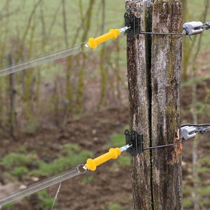 2 Set Electric Fence Gate Kit Contains 16 Feet Long Compressed Spring Black Insulators and Other Fasteners Wooden Post Electric Fence Handle Set with Anchors for Pasture Garden