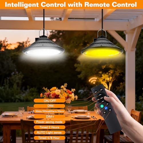 Solar Chicken Coop Light with Timer | Three-Color Dimmable LED, IP66 Waterproof Hanging Ceiling Pendant Light Suitable for Poultry Farms,Coops,Patio,Camping,Garage etc - color: 1pcs