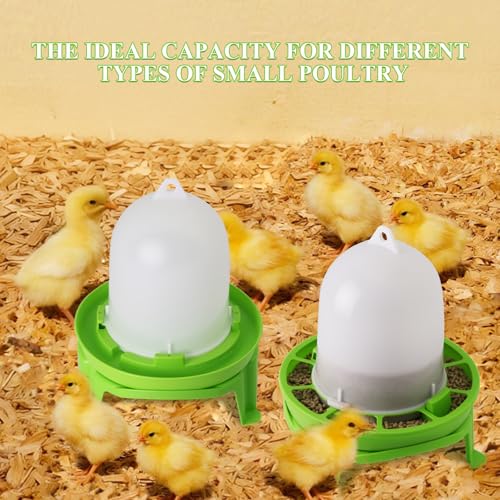 Automatic Chicken Waterer and Feeder Set with Legs,Poultry Waterer,No Waste Chicken Feeder,1.31 Pound Feeder and 0.39 Gallon Waterer Kit for Small Chickens,Quails and Pigeons