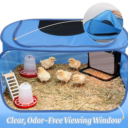 Chicken Brooder Box for Chicks, Pop Up Chick Brooder Kit with Clear Window, Waterproof Mat & Storage Bag, Square Indoor Outdoor Baby Chicken Starter Kit