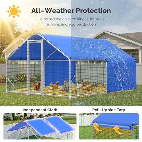 Sino Luban Metal Chicken Coop Run 11.8x8.9ft with Heavy Duty Hardware Cloth, Large Chicken Runs for Yard with Waterproof Cover, Outdoor Chicken Pen Enclosure, Walk-in Poultry Cage with Support Brace - size: 11.8x8.9 FT - Hardware Cloth