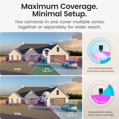 aosu T2 Pro Solar Security Cameras Wireless Outdoor, 4 Cam Kit, 3K Dual Cam No Blind Spot Security Camera for Home, 170° Wide + 360° PTZ, AI Tracking, 8X Zoom, Expandable 1TB Local Storage - style: 4-Cam-Kit