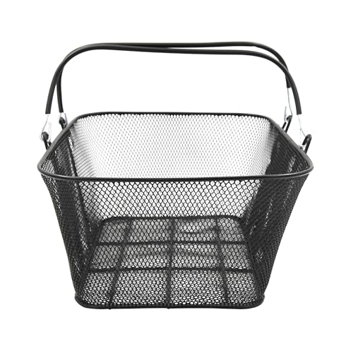 SSWBasics Black Metal Shopping Basket with Handles - 17”W x 12”D x 7”H - Durable and Sleek Grocery Basket for Grocery, Market, Retail, and Thrift Stores - Lightweight, Stackable Shopping Baskets for