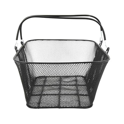 SSWBasics Black Metal Shopping Basket with Handles - 17”W x 12”D x 7”H - Durable and Sleek Grocery Basket for Grocery, Market, Retail, and Thrift Stores - Lightweight, Stackable Shopping Baskets for