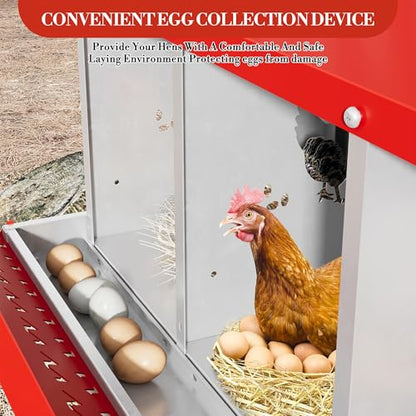Chicken Nesting Box,10 Compartments Galvanized Steel Metal Chicken Laying Box with Roll Out Egg Collection,Wall Mount Chicken Nesting Boxes,Easy Egg Collection, Hen Roosting Boxes - color: Red, size: 10 Holes with Legsompartments with legs