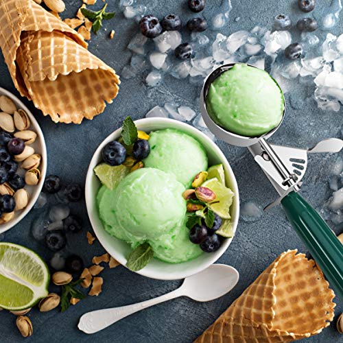 TOPKITCHEN Commercial-Grade Ice Cream Scoop 2.66 oz, 18/8 Stainless Steel Cookie Scoop with Plastic Handle, Portion Control Disher Scoop for Bakeries,Restaurants & Dessert Shops, #12, Green - size: 2.66 oz - Green