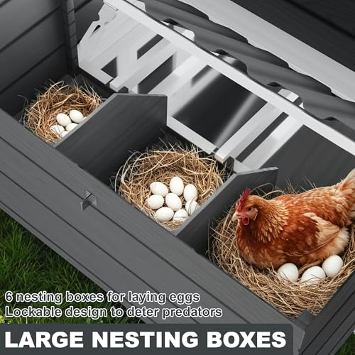 Chicken Coop on Wheels, Large Mobile Wooden Hen House for 4-6 Chickens, Outdoor Poultry Cage with Nesting Box, Chicken House for Outside Farm Backyard - size: 60.2"L x 35.4"W x 57.8"H