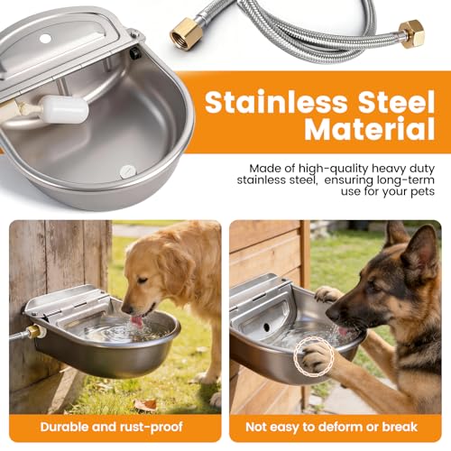Large Automatic Dog Water Dispenser Outdoor, Auto Refill Water Bowl for Dogs Cats, Livestock Waterer 304 Stainless Steel Water Bowl for Pig Cow Goat Sheep Deer Chicken (Large)