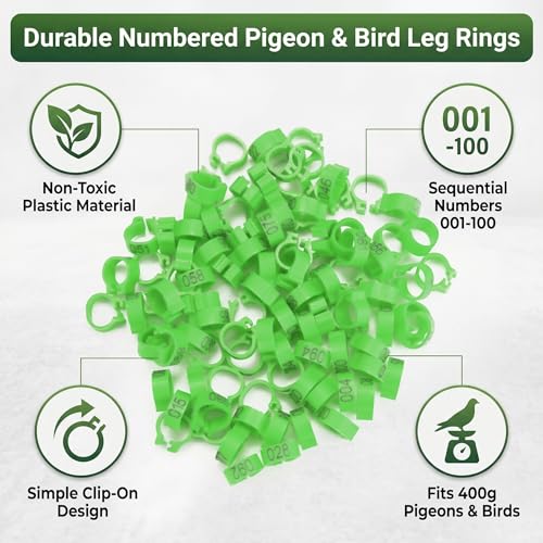 100Pcs 8mm Numbered Plastic Leg Bands, Colorful Clip-On Bird Identification Rings for Quail Chicken Chicks Poultry Management