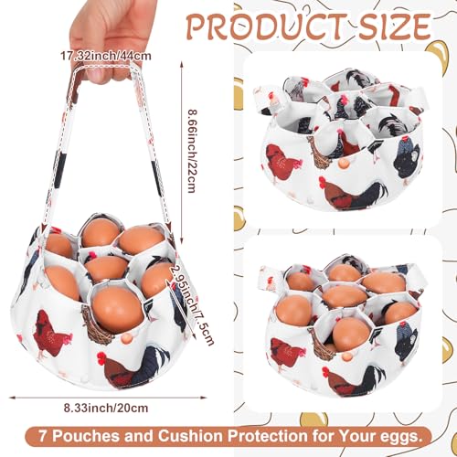 Egg Collecting Basket, Canvas Egg Basket for Gathering with 7 Pouches for Chicken, Duck, Goose, Bird, Various Poultry Collection (Black and white chicken) - style: Black and white chicken