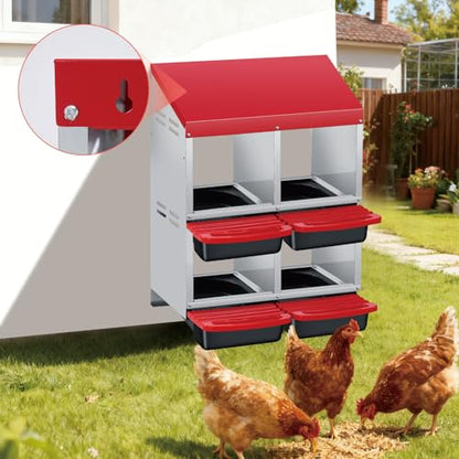 Chicken Nesting Boxes with Cleanable Pull-Out Trays, 4-Hole Wall Mount Roll Away Nest for Easy Cleaning & Egg Collection - size: 4 holes 2 layers