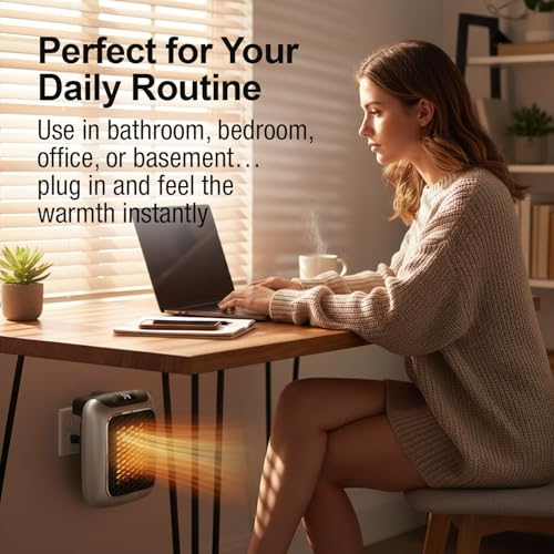 Ontel Handy Heater Turbo Wall Outlet Plug In Heater – Portable Indoor Ceramic Space Heater w/Adjustable Thermostat, 12-Hour Timer, Auto Shut Off, Quiet – Plug In Wall for Office, Bedroom, Camping - size: Pack of 1