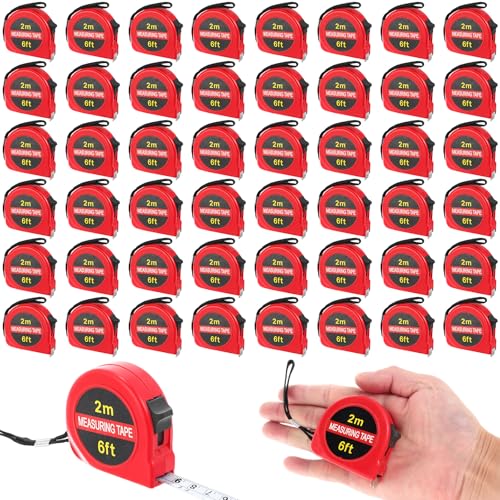 Copkim 50 Pcs 6 FT Mini Tape Measure Retractable Bulk Small Measuring Tape Pocket Size Measurement Tool for Operation Christmas Items Party Favor Gifts Stuffers for Men(Red) - color: Red