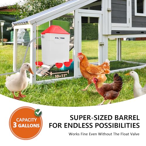 3 Gallon Automatic Chicken Waterer for Hands-Free Hydration, Float-Controlled Chicken Watering System with Leak-Proof Design, 2.75" Cups for All Poultry, 60" Hose for 3/4" Connections