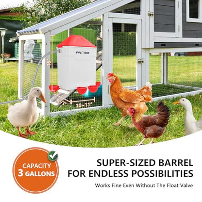 3 Gallon Automatic Chicken Waterer for Hands-Free Hydration, Float-Controlled Chicken Watering System with Leak-Proof Design, 2.75" Cups for All Poultry, 60" Hose for 3/4" Connections