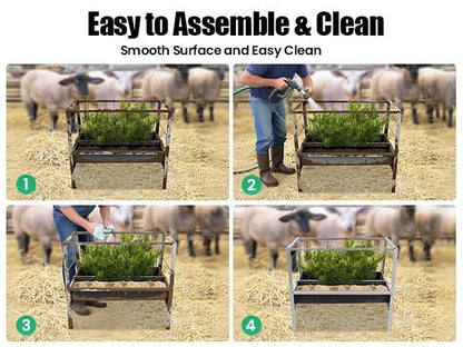 Bacocoo Livestock Feed Trough 2-in-1 for Goats & Sheep - Large Capacity Galvanized Steel Dual-Sided Feeder, Hay & Grain Trough, Black Livestock Feeder for Sheep, Calf, Cow and Horse.