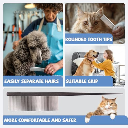 Grooming Pet Comb Rat Tail Dematting Cat and Dog Comb，Rounded Ends Design for Safe Tangle Removal, Hairstyling, Massage，Loose Hair Removal，Prevent Irritation，Fluffing Paws,Face,Tail,Remove Tear Stain - color: Black