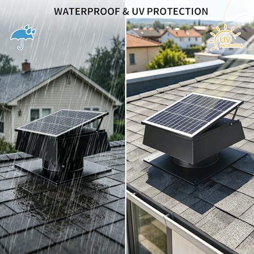 Solar Roof Vent Fan, 60W Dual Power Attic Fan with Thermostat &,A3 | 60W monocrystalline solar panel, dual power backup, 3-speed remote & 25°C auto-start, 2500m³/h high airflow, quiet <45dB - color: A3