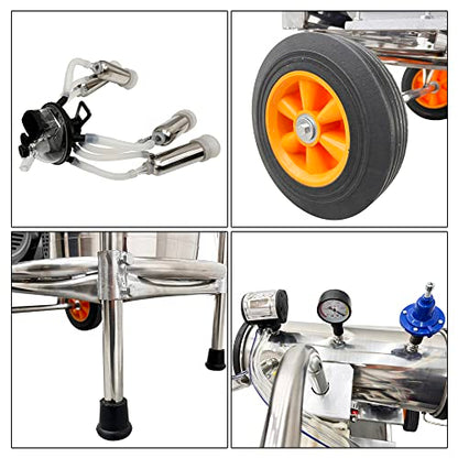 INTBUYING 110V Electric Vacuum Pump Cow Milking Machine Portable Milking Equipment for Cows & Goats with 25L/6.6Gal 304 Stainless Steel Bucket, 1440RPM, 10-12 Cows/Hour Capacity Milker for Farm Use