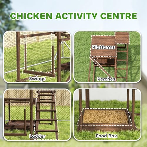 PawHut Wooden Chicken Coop Perches with Swing, Roosting Bars, Activity Play Set, Chicken Coop Accessory Toys for Coop, Coffee