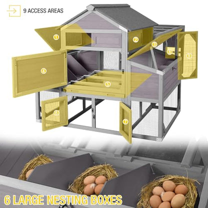 Aivituvin Chicken Coop Extra Large for 8-10 Chickens Wooden Hen House Outdoor with Wheels 41.17ft² Poultry Cage with Run, 6 Nesting Boxes - size: 118.11"L x 53.54"W x 49.53"H