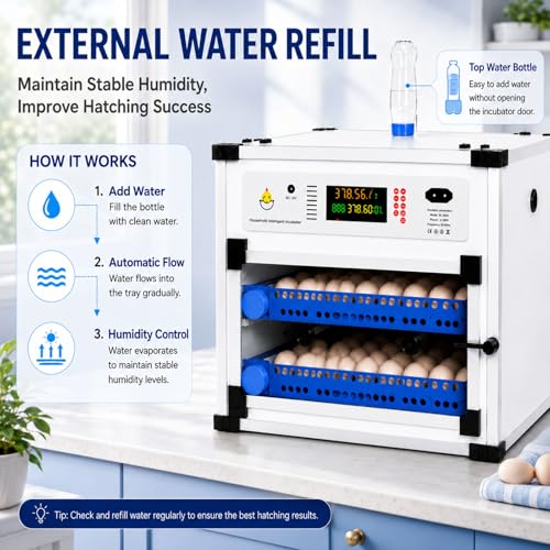 136 Egg Cabinet Incubator with Automatic Turner, Digital Temperature & Humidity Control, External Water Refill System, LED Display Hatching Machine for Chicken Duck Goose Quail & Pigeon Eggs