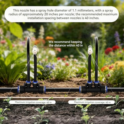 100Ft 1/2" Tubing High-Flow Drip Irrigation System, 360° Adjustable Garden Watering System with 60 Nozzles, Dual-Side Watering Kit for Raised Beds, Greenhouses & Efficient Plant Irrigation - size: 100Ft