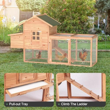 Morngardo Outdoor Chicken Coop for 2-4 Chickens, Wooden Hen House Poultry Cage Rabbit Hutch with Ramp, Nesting Box, Tray, Roosting Bar, 4 Access Areas