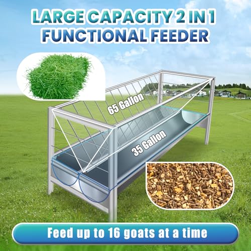 Stainless Steel Hay Feeder, 100 Gallon Capacity Weather-Resistant and Rust-Proof Large-Capacity Dry/Wet Hay and Grain Feeder Dimensions: 63 x 27.5 x 35.4in Outdoor Hay Rack Feeder for Farms and Barns