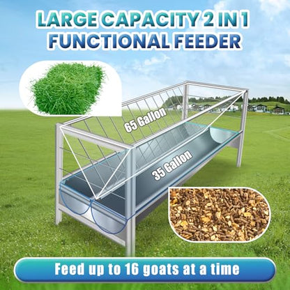 Stainless Steel Hay Feeder, 100 Gallon Capacity Weather-Resistant and Rust-Proof Large-Capacity Dry/Wet Hay and Grain Feeder Dimensions: 63 x 27.5 x 35.4in Outdoor Hay Rack Feeder for Farms and Barns