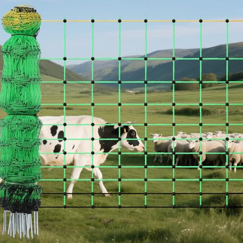 42.5" H x 164' L Electric Fence Netting with 16 Posts Double Spiked, Electric Fencing for Sheep, Hogs, Cattle, PE Net Fencing Kit, Movable Livestock Nets for Backyards, Homesteaders, Farms Ranches