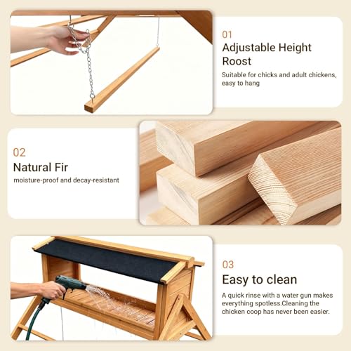 Chicken Nesting Box with Asphalt Roof, 3-in-1 Elevated Hen Nesting Box with Perch & Swing, Waterproof Wooden Laying Box for Large Hens, Poultry Coop Accessory, Orange