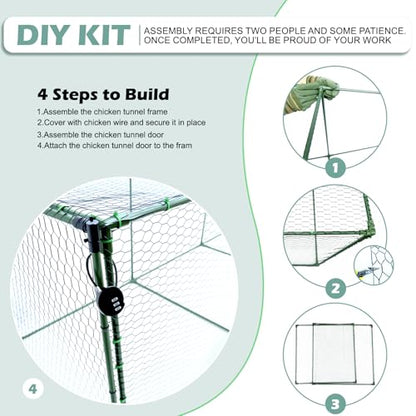 Heavy Duty Chicken Tunnel - 6-Section Portable Chicken Run with PVC Coated Wire Mesh & Steel Frame, Outdoor DIY Chicken Tunnel for Yard, Predator-Proof (1, 141 * 24 * 24 inches) - size: 146*24*24 inches