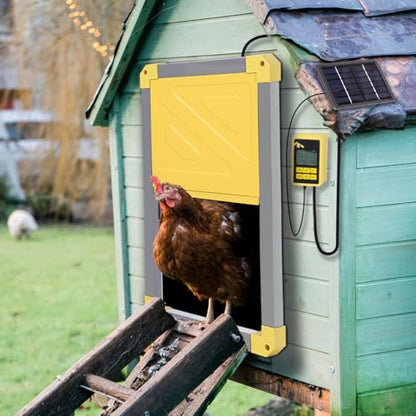 Suumerpety Solar-Powered Automatic Chicken Coop Door - Weatherproof & Predator-Resistant Auto Opener for Chicken Houses/Duck Runs, Dual Power Modes, Safety Sensor, Easy Installation (Grey)