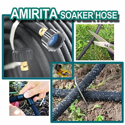 AMRITA Soaker Hose KIT,3/8inch 100ft Rubber Garden Hose 70% Water Saving,Black Heavy Duty Soaker Hose For Garden Lawn,Garden Raised Beds.(3/8-100FT) - color: 3/8"×(100FT)