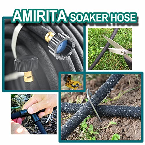 AMRITA Soaker Hose KIT,3/8inch 50ft Rubber Garden Hose 70% Water Saving,Black Heavy Duty Soaker Hose For Garden Lawn,Garden Raised Beds.(3/8-50FT) - color: 3/8"×(50FT)