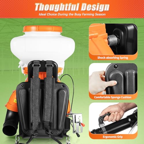 3.7 Gallon Backpack Sprayer, Gas-Powered Sprayer with 2.13kW 2-Stroke Engine, 39.4ft Range Agricultural Sprayer, Heavy-Duty Knapsack Mist Duster for Garden, Farm,Weed & Fertilizer Spraying