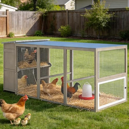 Ketive 93.6"L Outdoor Large Chicken Coop with Run for 6–8 Chickens, Wooden Hen House with 6 Nesting Boxes, 4 Lockable Egg Doors,Asphalt Roof,Waterproof Oxford Run Cover Chicken Hutch for Backyard Lawn