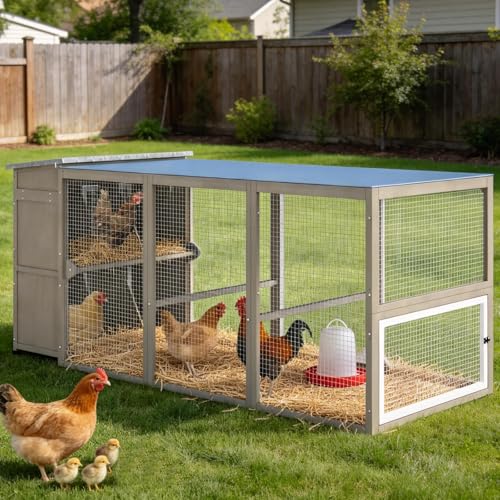 Ketive 93.6"L Outdoor Large Chicken Coop with Run for 6–8 Chickens, Wooden Hen House with 6 Nesting Boxes, 4 Lockable Egg Doors,Asphalt Roof,Waterproof Oxford Run Cover Chicken Hutch for Backyard Lawn