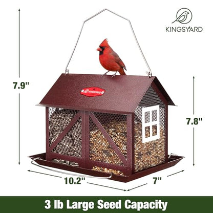 Kingsyard Metal Bird Feeder for Outdoors Hanging, 2-in-1 Wild Bird Feeder with Seed Tray & Built-in Perch, 5 lb Large Capacity for Cardinal Chickadee Finch, Bronze - color: Bronze