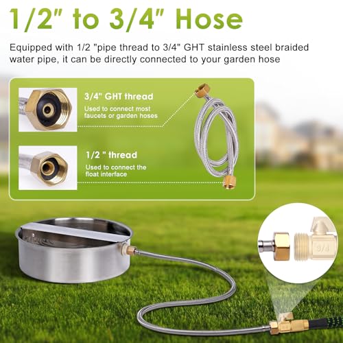 Automatic Dog Water Bowl Dispenser Large Breed Outdoor Pet Water Fountain Pet Waterer with Float Valve 6.5L Heavy-Duty Stainless Steel Auto Waterer for Large Dogs Cats Puppy Chicken Goat - size: 2 drinking ports