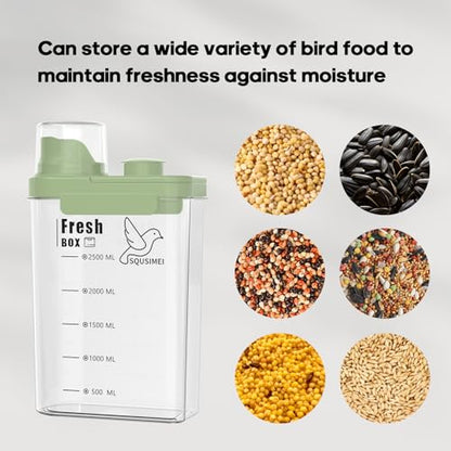 1.7 Qt/1.6 L Bird Seed Storage Container with Lids Airtight Measuring Cup, Bird Seed Dispenser Pet Food Container Are Used to Store Bird Food, Chicken Feed BPA Free (1.6L, Green) - color: 1.6L,/Green