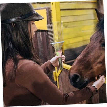 POPETPOP Horse Grooming Tools 2pcs Horsehair Wool Comb Metal Rake Livestock Hair Brush Cleaning Horsehair Brush