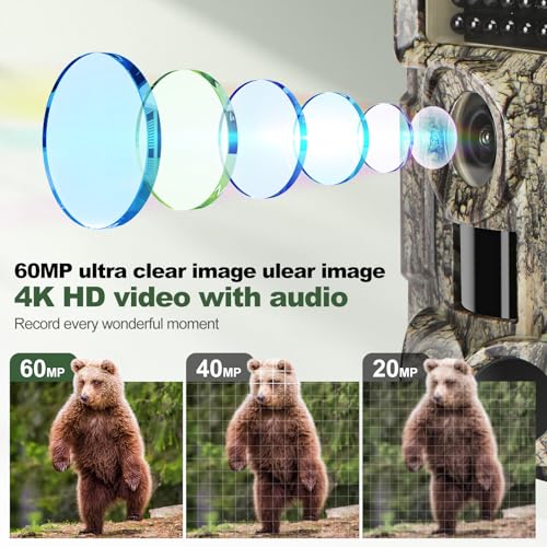 4K 60MP WiFi Trail Camera | Waterproof Game Camera with Night Vision Motion Activated for Wildlife Monitoring and Home Security