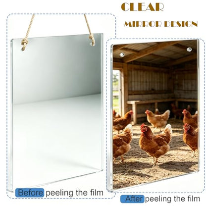 2 Pack Sturdy Mirror for Chicken with Rope, 7.8 X 11.8inch Acrylic Hanging Swing Mirror for Hens, Lightweight & Easy to Clean